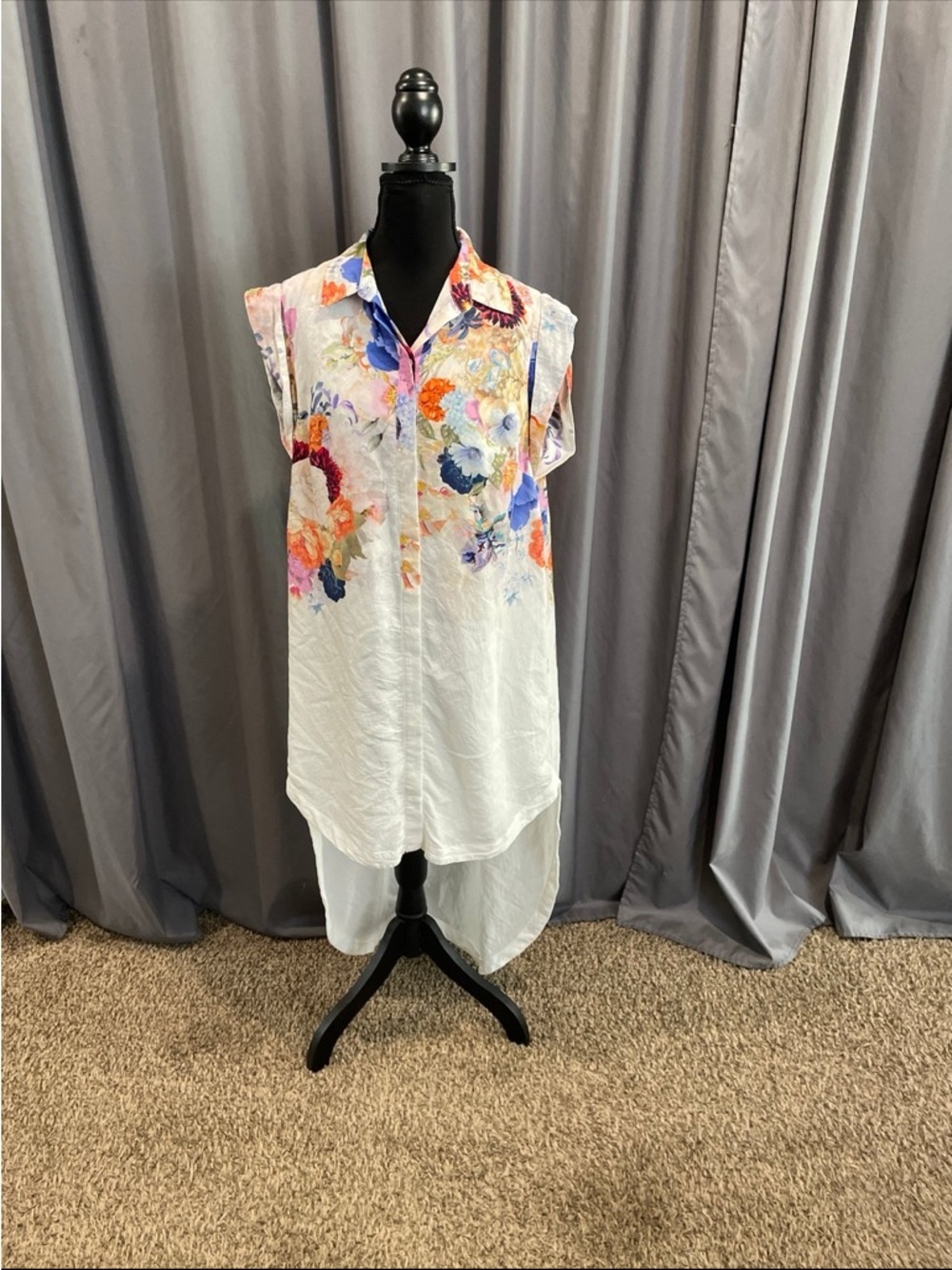 Maeve Anthropologie floral print high low button-down shirt dress small